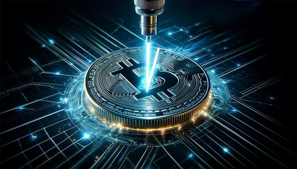 Bitcoin being halved by a laser
