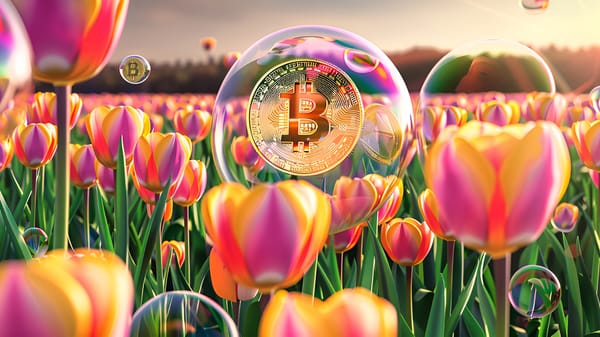 Bitcoin bubble in a tulip field